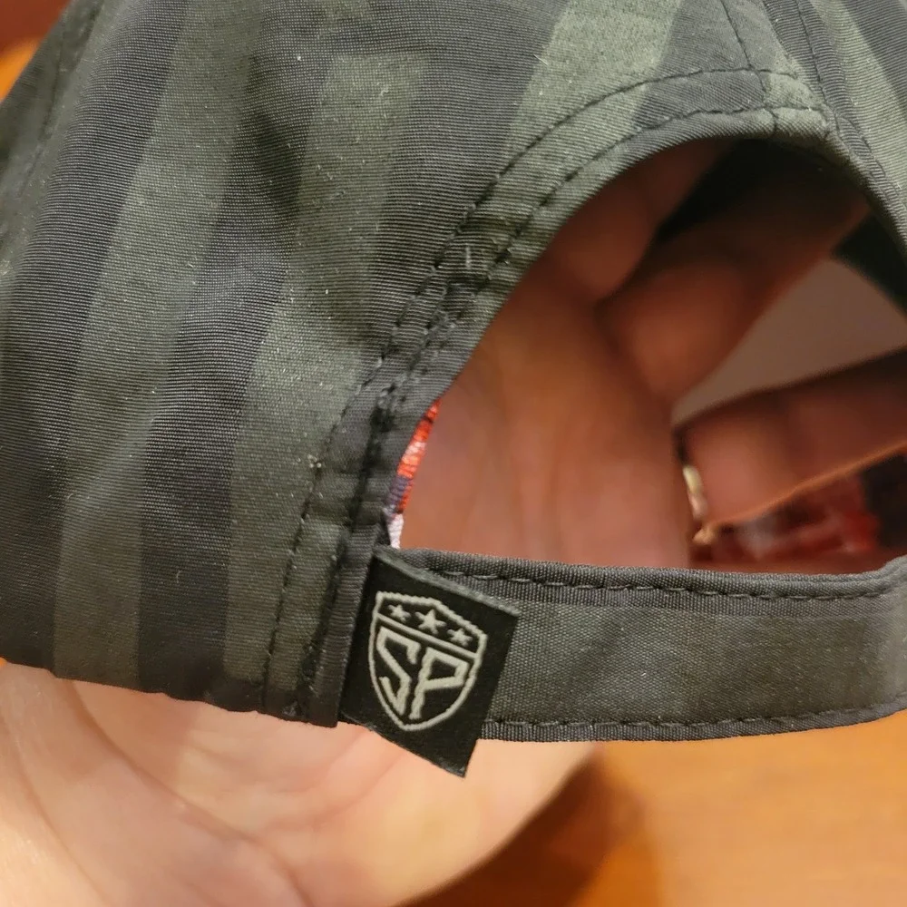 Subtle Patriot Eagle Logo Black/Gray Flag Print Adjustable Buckle Hat‎ Vented